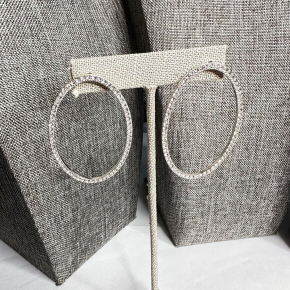 Large Oval Rhinestone Hoop Earrings By Park Lane Jewelry Silver-tone Oversized - Picture 6 of 6